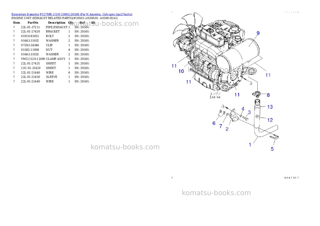 Komatsu pc27mr-3 s/n 20002-20508 for n.america, cab spec. Parts catalog cover Page 2
