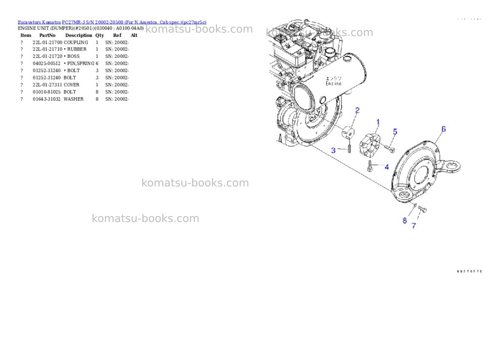 Komatsu pc27mr-3 s/n 20002-20508 for n.america, cab spec. Parts catalog cover Page 3