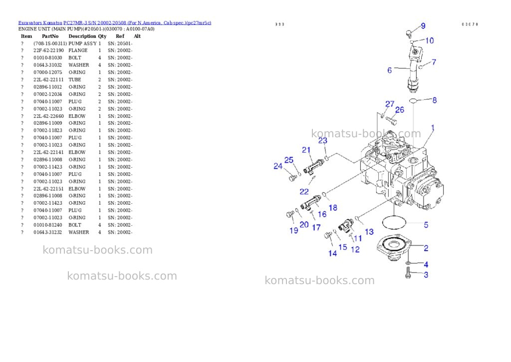 Komatsu pc27mr-3 s/n 20002-20508 for n.america, cab spec. Parts catalog cover Page 6