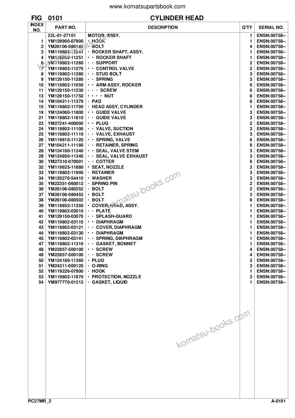 Komatsu pc27mr-2 s/n f00103-up Katalog części okładka Strona 4