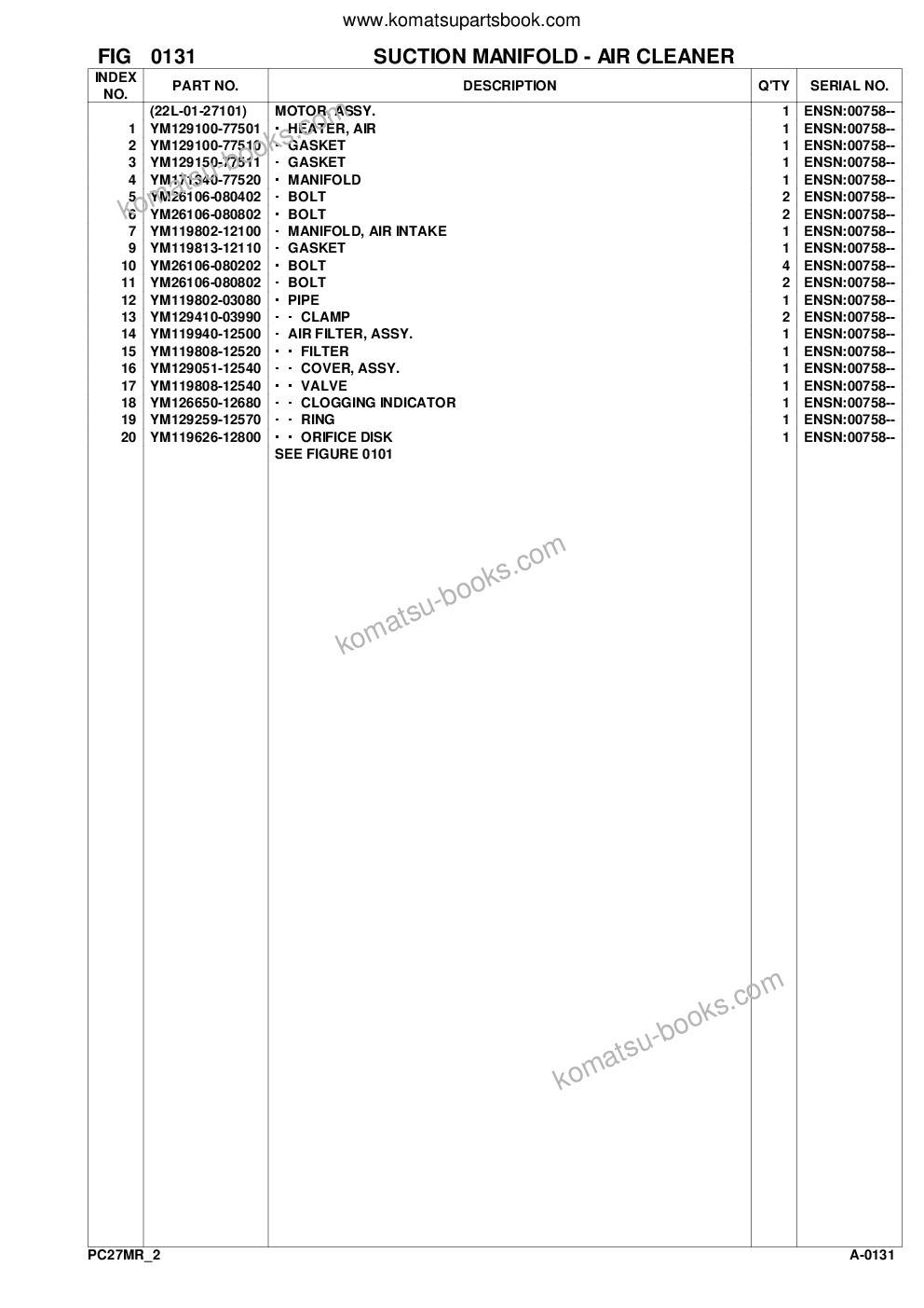 Komatsu pc27mr-2 s/n f00103-up Katalog części okładka Strona 6