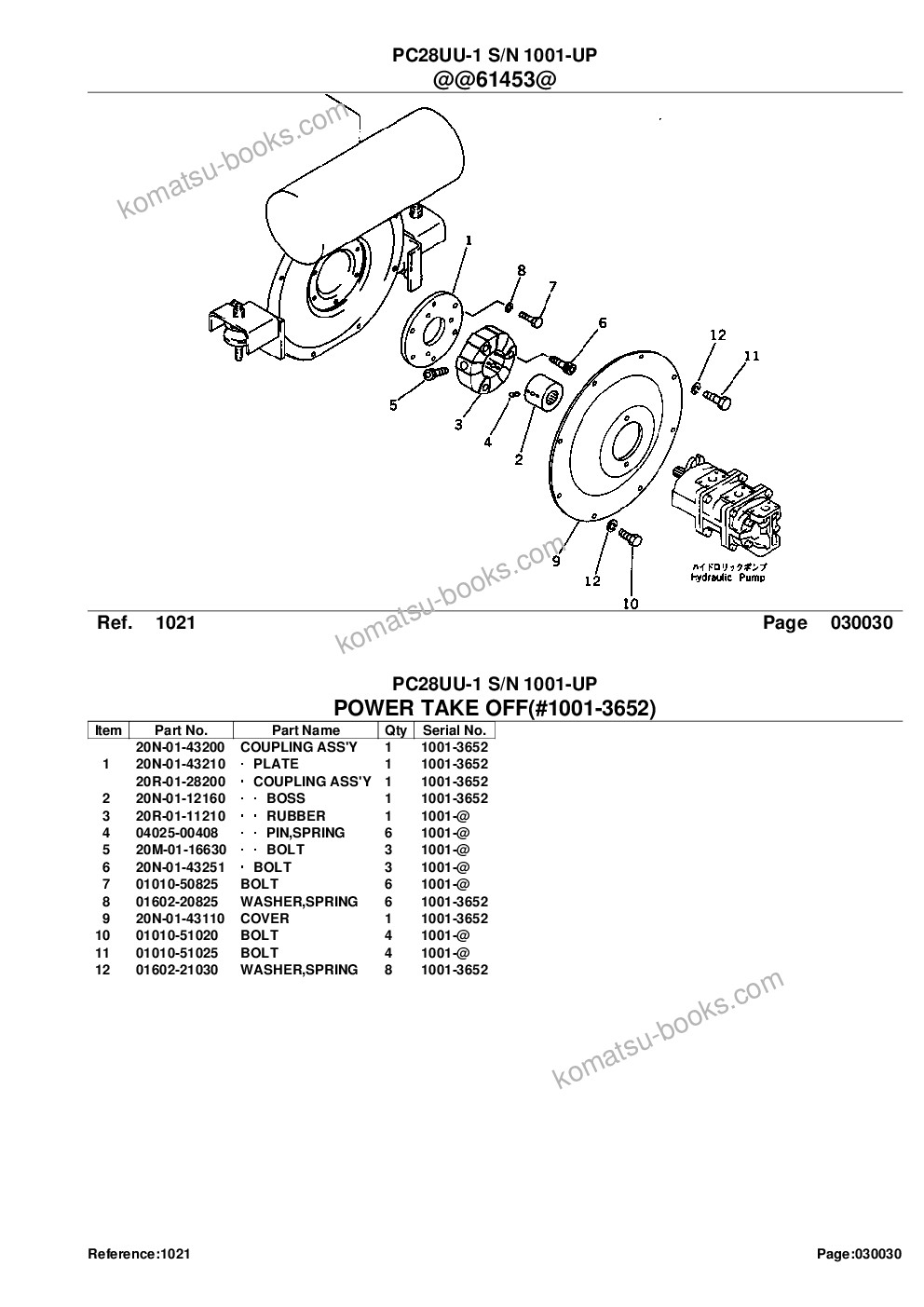 Komatsu PC28UU-1 S/N 1001-UP Parts catalog cover Page 5 Komatsu PC28UU-1 S/N 1001-UP Parts catalog cover Page 5