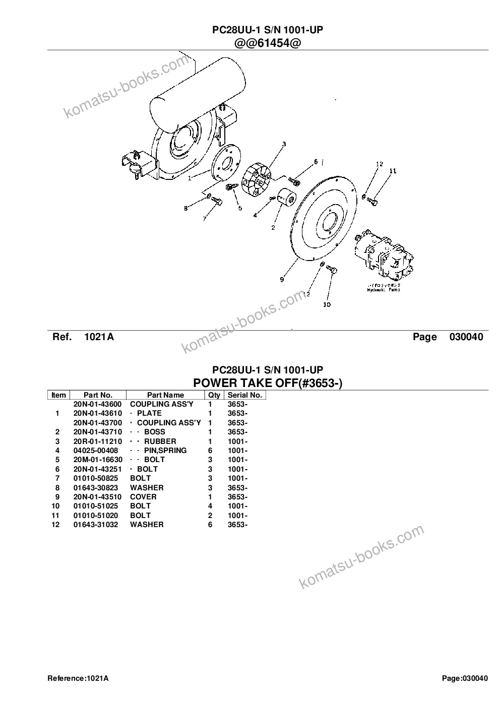 Komatsu PC28UU-1 S/N 1001-UP Parts catalog cover Page 6 Komatsu PC28UU-1 S/N 1001-UP Parts catalog cover Page 6