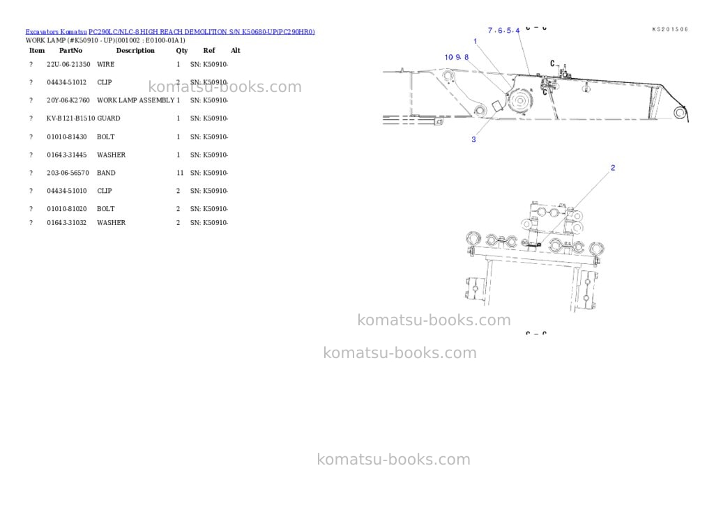 Komatsu pc290lc/nlc-8 high reach demolition s/n k50680-up Parts catalog cover Komatsu pc290lc/nlc-8 high reach demolition s/n k50680-up Parts catalog cover