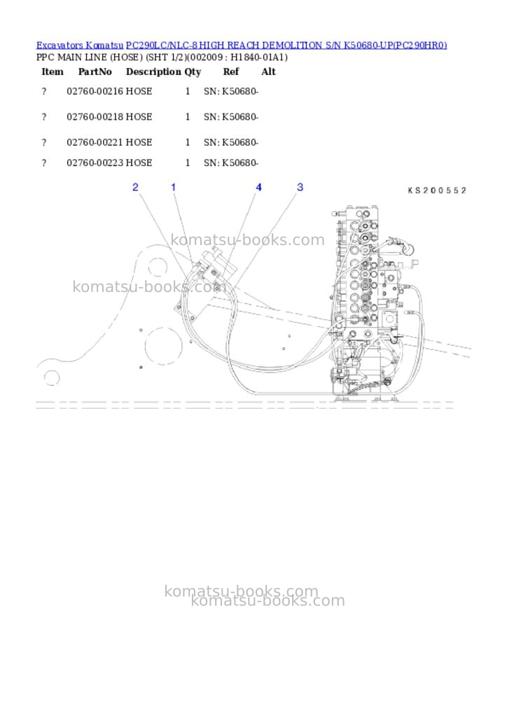Komatsu pc290lc/nlc-8 high reach demolition s/n k50680-up Parts catalog cover Page 10 Komatsu pc290lc/nlc-8 high reach demolition s/n k50680-up Parts catalog cover Page 10