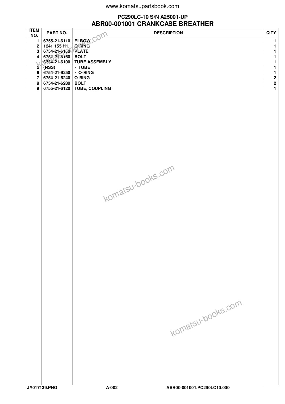 Komatsu pc290lc-10 s/n a25001-up Parts catalog cover Page 5 Komatsu pc290lc-10 s/n a25001-up Parts catalog cover Page 5