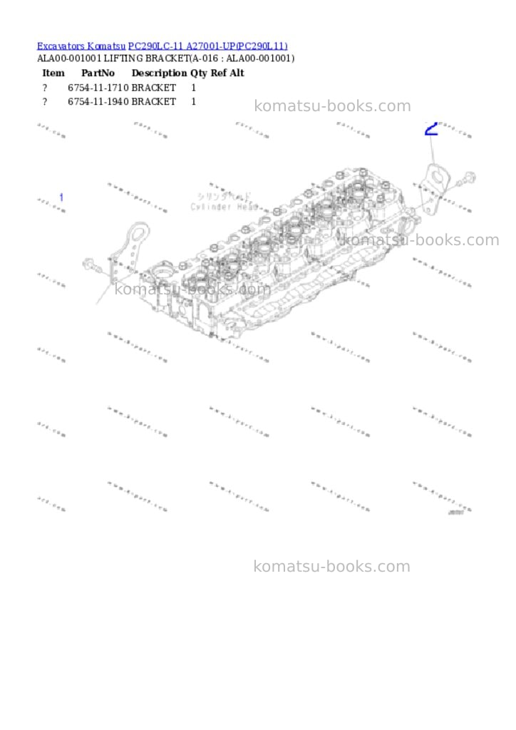 Komatsu pc290lc-11 a27001-up Parts catalog cover Komatsu pc290lc-11 a27001-up Parts catalog cover