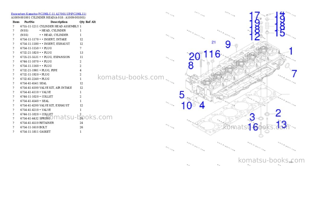 Komatsu pc290lc-11 a27001-up Parts catalog cover Page 2 Komatsu pc290lc-11 a27001-up Parts catalog cover Page 2