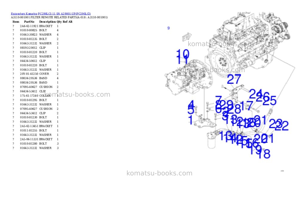 Komatsu pc290lci-11 sn a29001-up Parts catalog cover Page 8 Komatsu pc290lci-11 sn a29001-up Parts catalog cover Page 8
