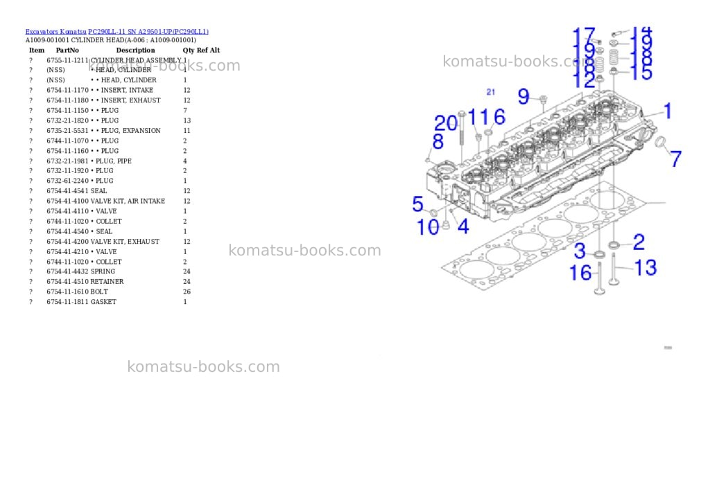 Komatsu pc290ll-11 sn a29501-up Parts catalog cover Page 2