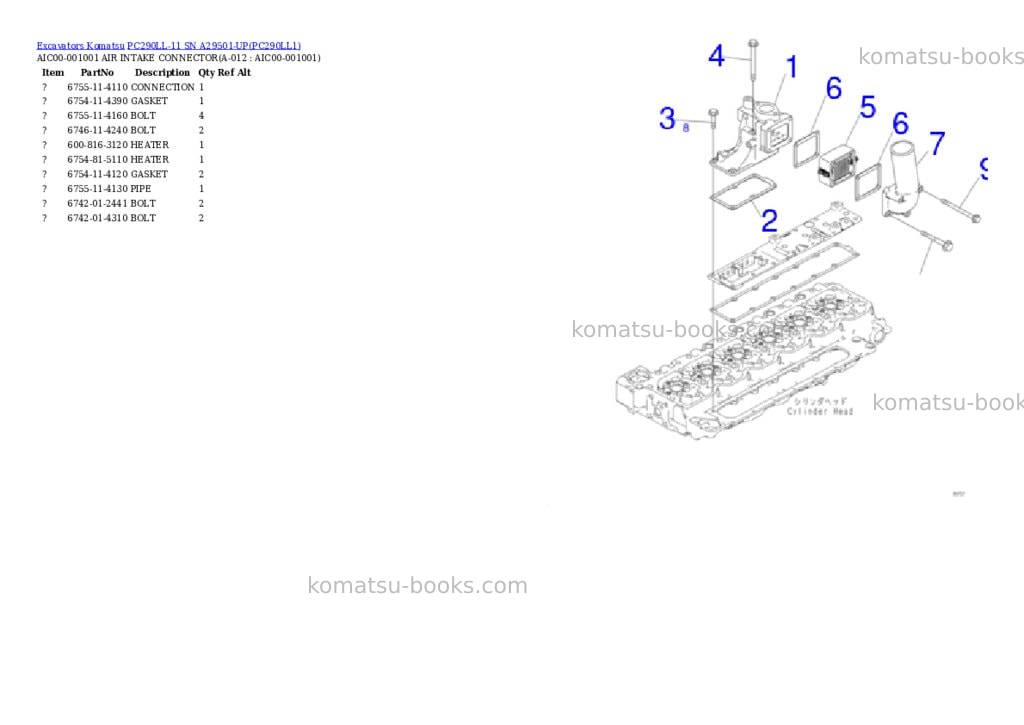 Komatsu pc290ll-11 sn a29501-up Parts catalog cover Page 5