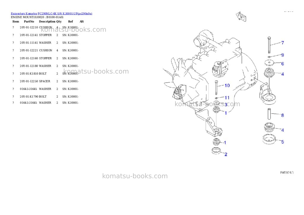 Komatsu pc290nlc-6k s/n k30001-up Parts catalog cover
