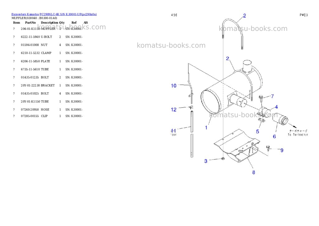 Komatsu pc290nlc-6k s/n k30001-up Parts catalog cover Page 3