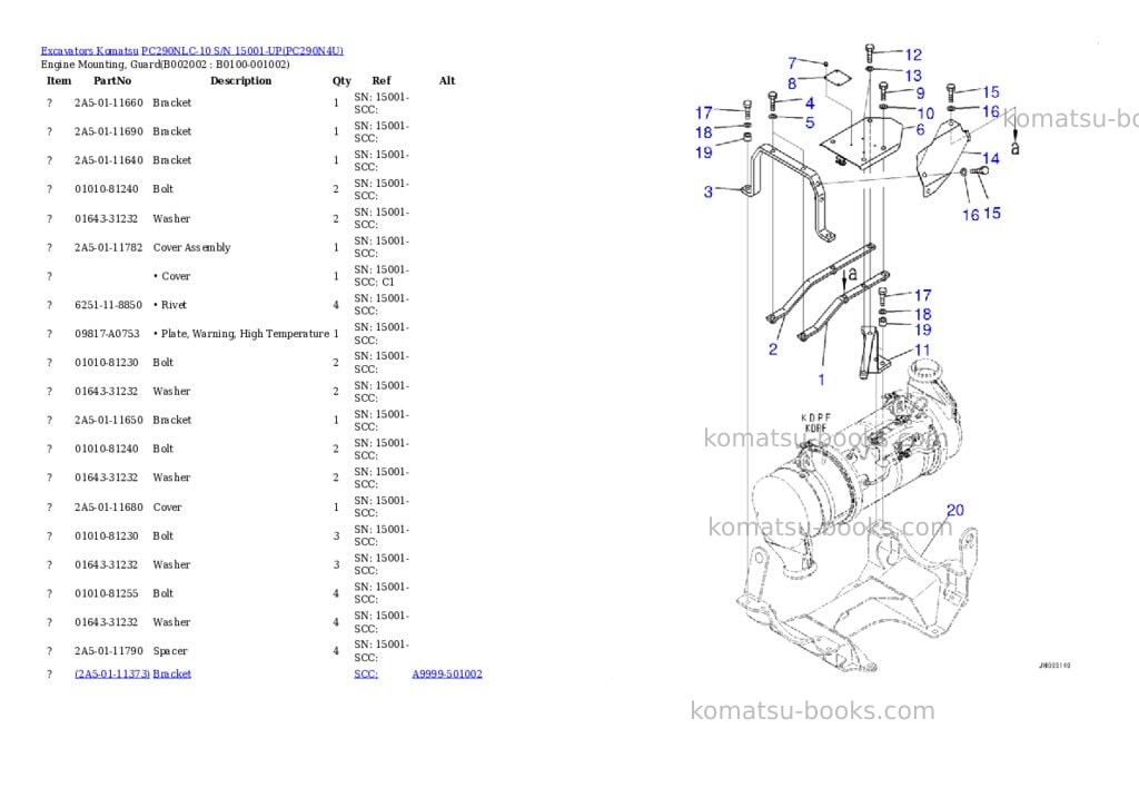 Komatsu pc290nlc-10 s/n 15001-up Parts catalog cover Page 3