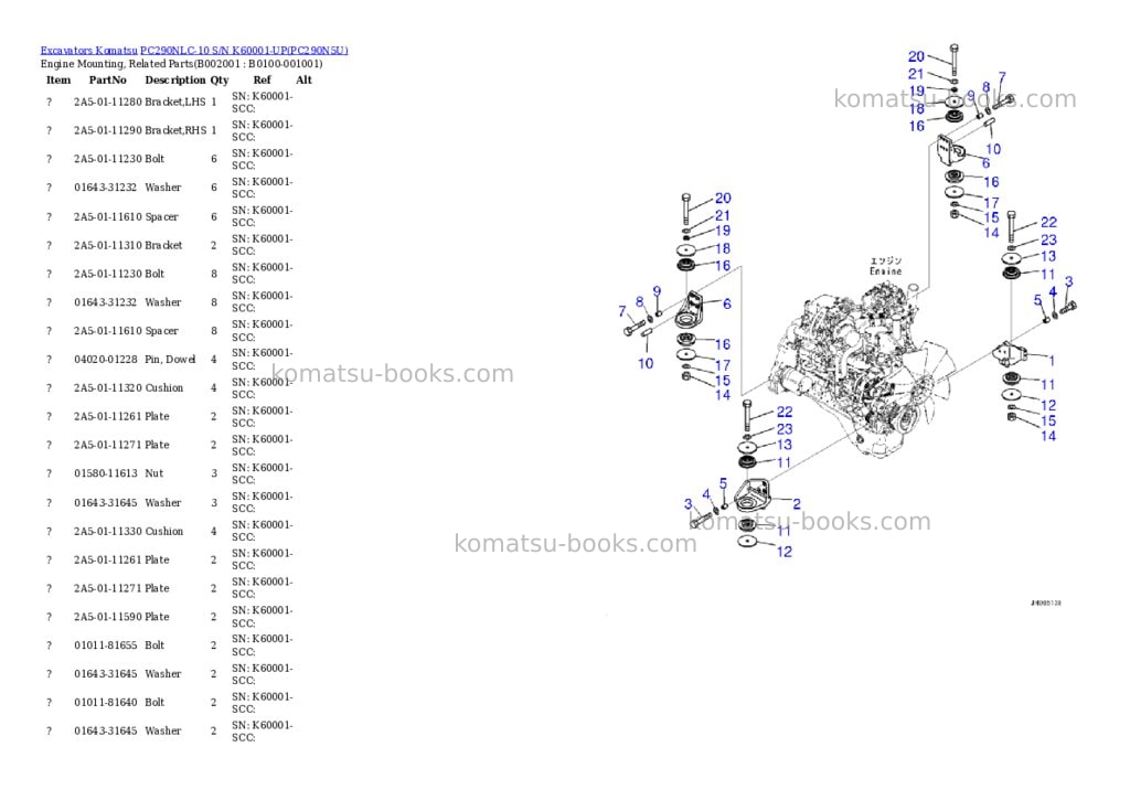 Komatsu pc290nlc-10 s/n k60001-up Parts catalog cover Page 2 Komatsu pc290nlc-10 s/n k60001-up Parts catalog cover Page 2