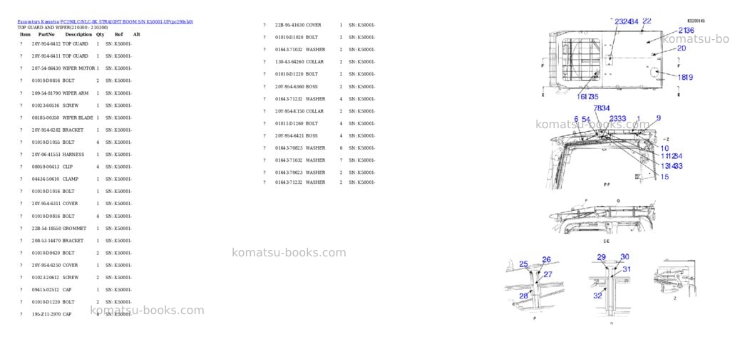 Komatsu pc290lc/nlc-8k straight boom s/n k50001-up Parts catalog cover Page 2