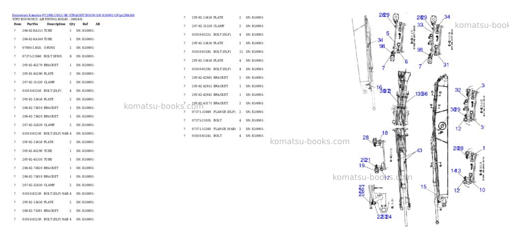 Komatsu pc290lc/nlc-8k straight boom s/n k50001-up Parts catalog cover Page 6