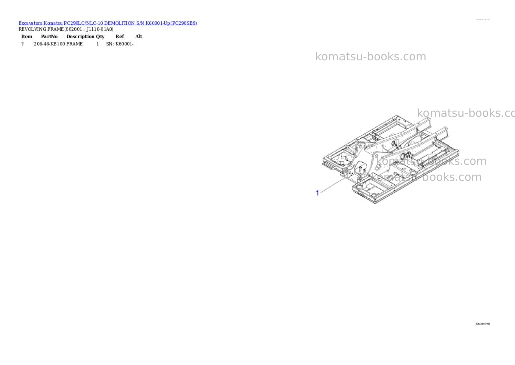 Komatsu pc290lc/nlc-10 demolition s/n k60001-up Parts catalog cover Komatsu pc290lc/nlc-10 demolition s/n k60001-up Parts catalog cover