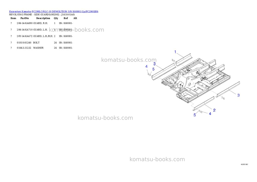 Komatsu pc290lc/nlc-10 demolition s/n k60001-up Parts catalog cover Page 2 Komatsu pc290lc/nlc-10 demolition s/n k60001-up Parts catalog cover Page 2