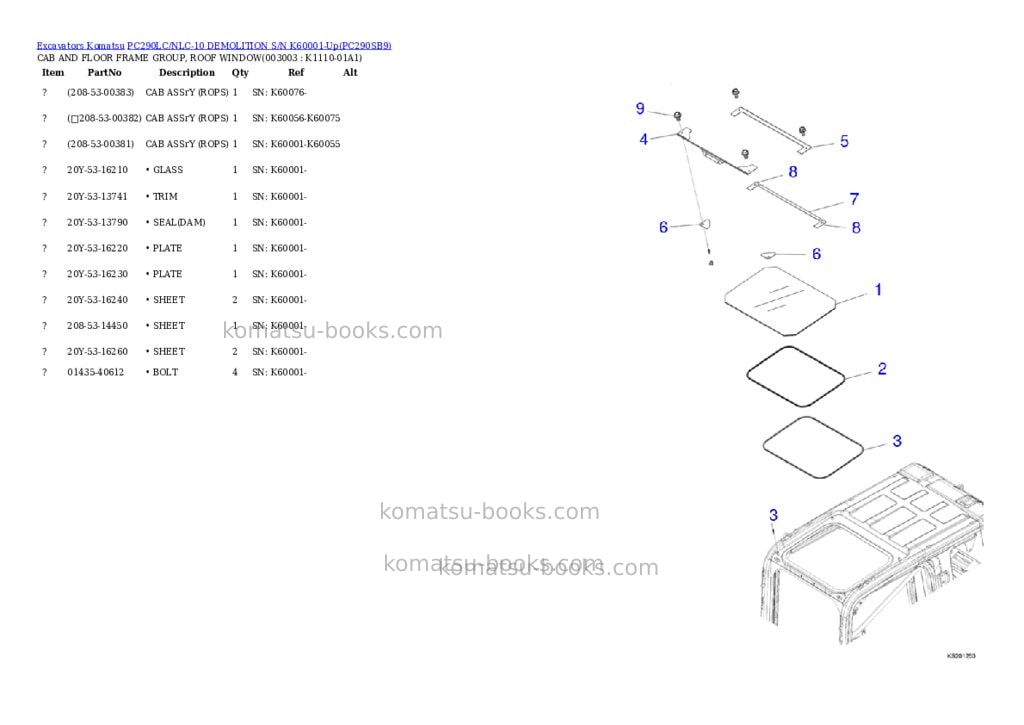 Komatsu pc290lc/nlc-10 demolition s/n k60001-up Parts catalog cover Page 5 Komatsu pc290lc/nlc-10 demolition s/n k60001-up Parts catalog cover Page 5