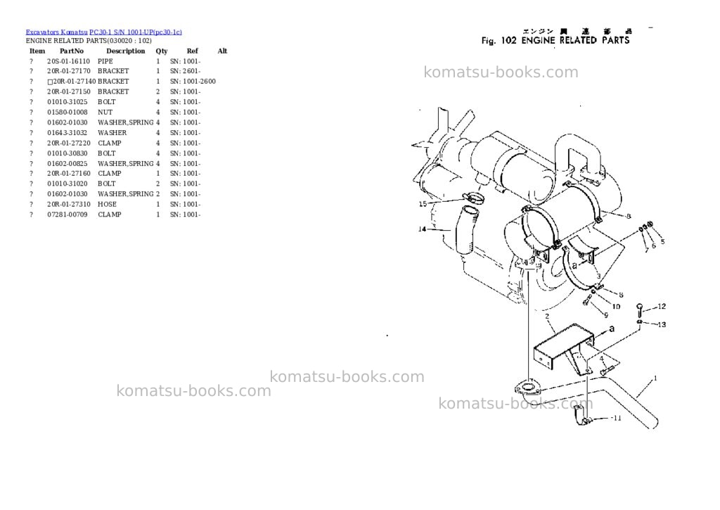 Komatsu pc30-1 s/n 1001-up Parts catalog cover Komatsu pc30-1 s/n 1001-up Parts catalog cover