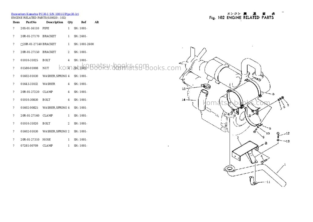 Komatsu PC30-1 S/N 1001-UP Parts catalog cover Komatsu PC30-1 S/N 1001-UP Parts catalog cover