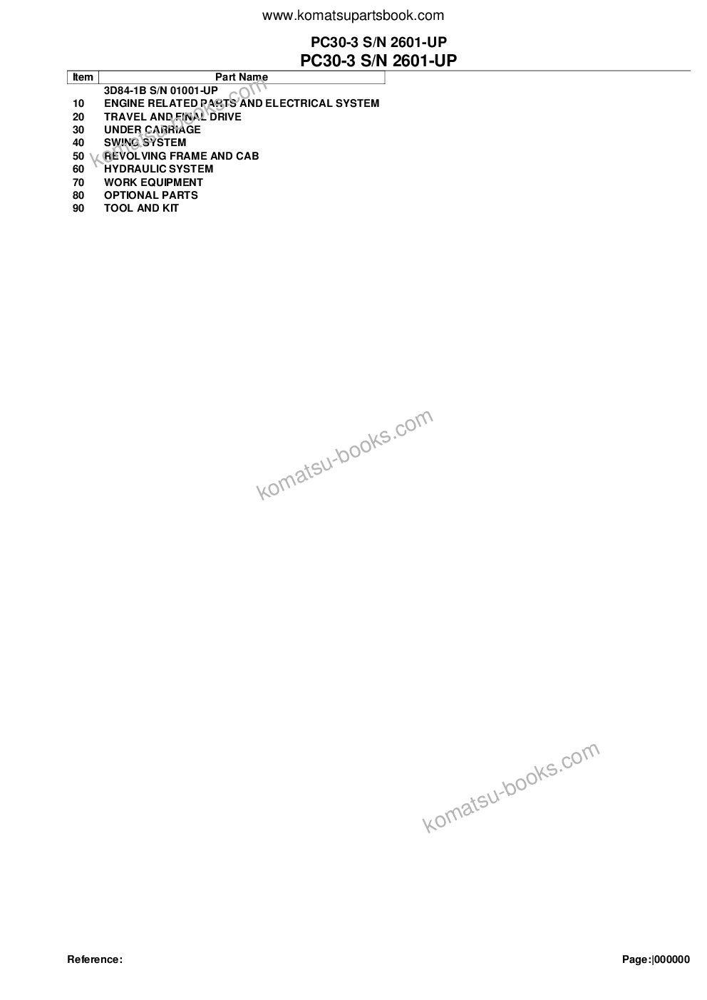 Komatsu PC30-3 S/N 2601-UP Parts catalog cover Komatsu PC30-3 S/N 2601-UP Parts catalog cover