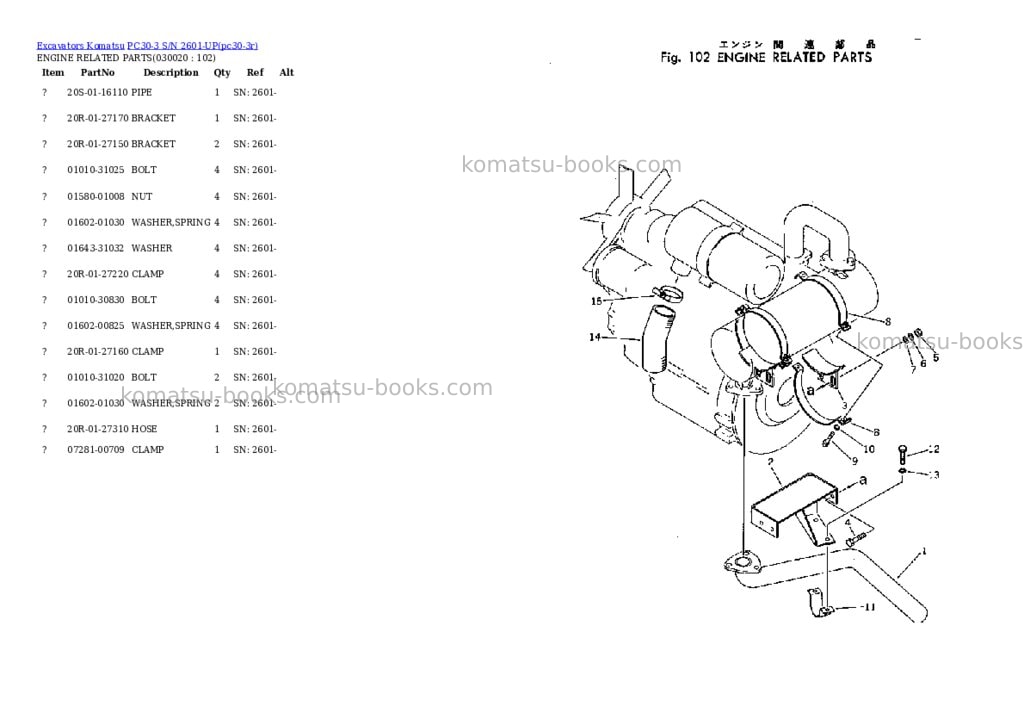 Komatsu PC30-3 S/N 2601-UP Parts catalog cover Komatsu PC30-3 S/N 2601-UP Parts catalog cover
