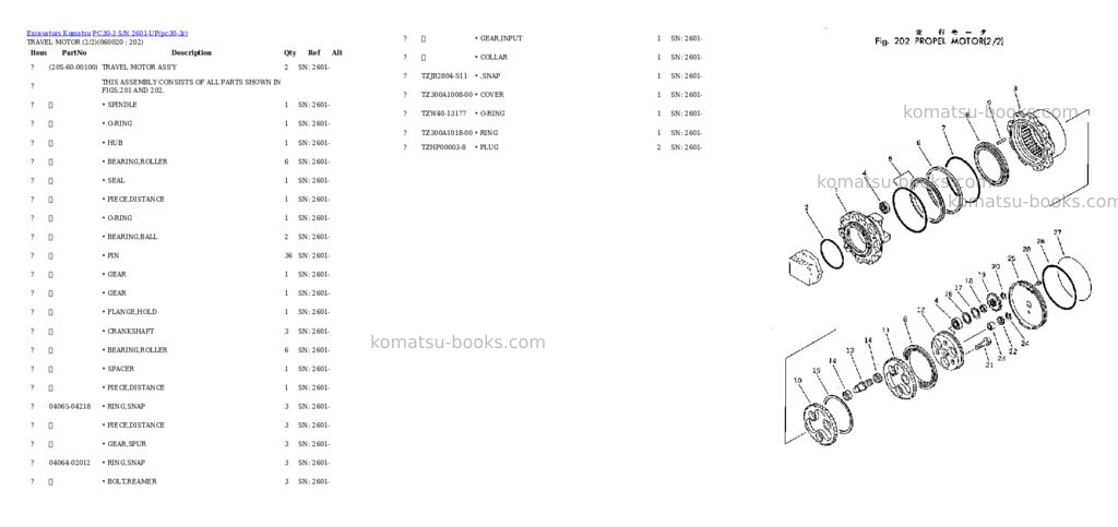 Komatsu PC30-3 S/N 2601-UP Parts catalog cover Page 10 Komatsu PC30-3 S/N 2601-UP Parts catalog cover Page 10