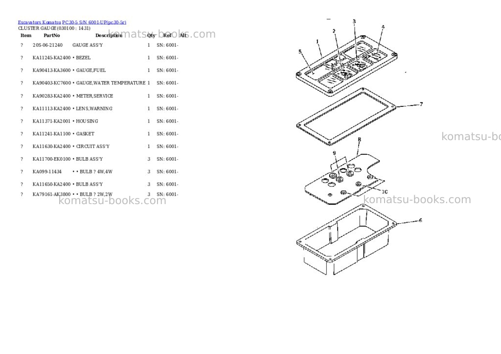 Komatsu PC30-5 S/N 6001-UP Parts catalog cover Page 9 Komatsu PC30-5 S/N 6001-UP Parts catalog cover Page 9
