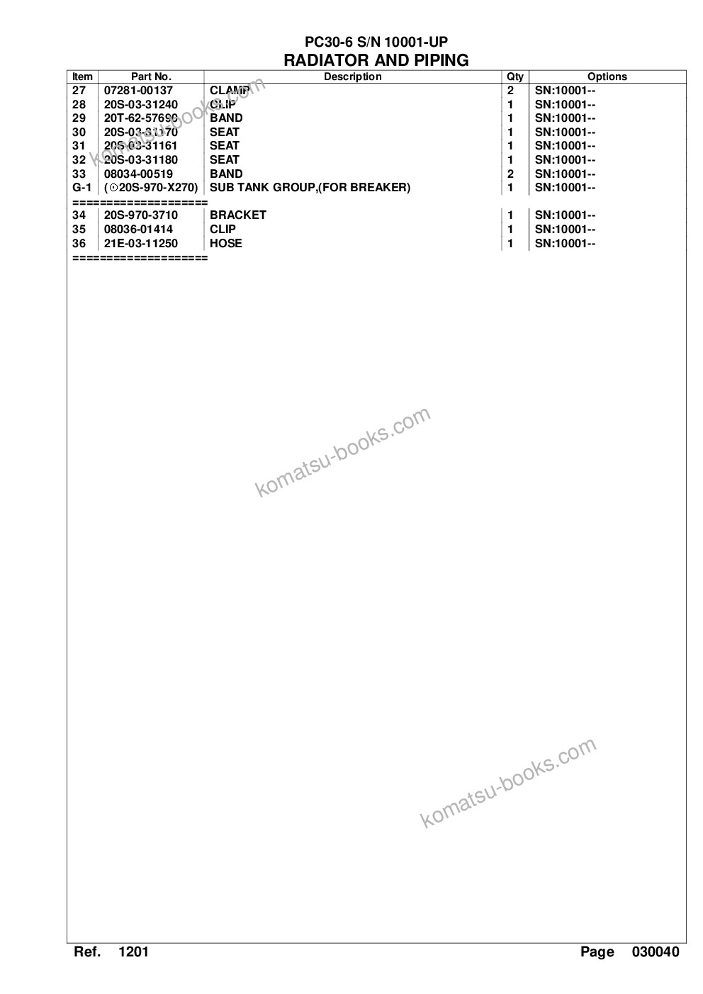 Komatsu PC30-6 S/N 10001-UP Parts catalog cover Page 7 Komatsu PC30-6 S/N 10001-UP Parts catalog cover Page 7