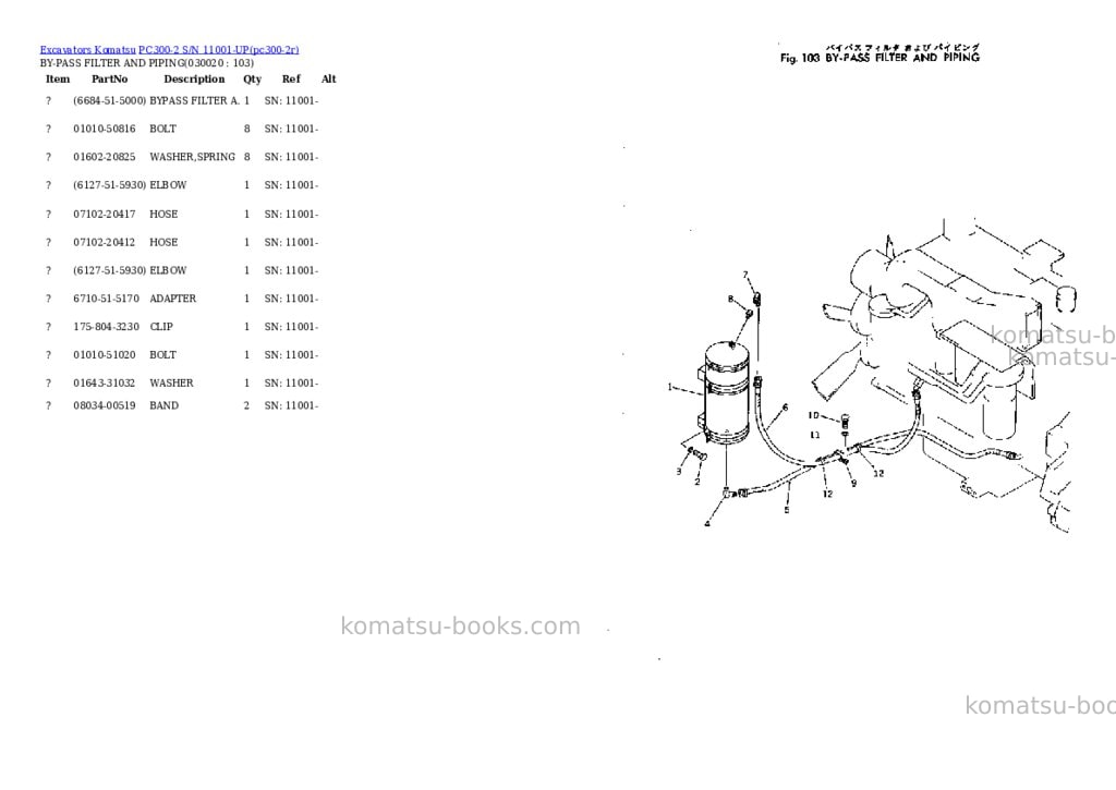 Komatsu pc300-2 s/n 11001-up Parts catalog cover