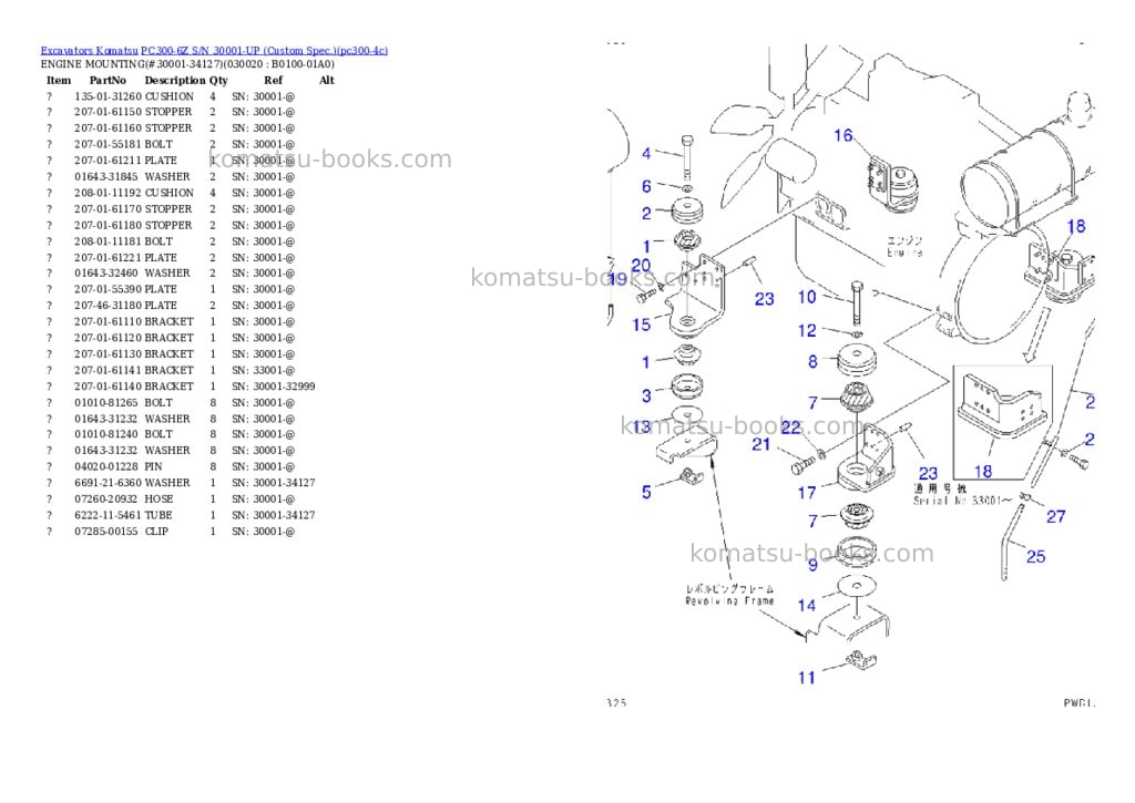 Komatsu PC300-6Z S/N 30001-UP (Custom Spec.) Parts catalog cover Komatsu PC300-6Z S/N 30001-UP (Custom Spec.) Parts catalog cover