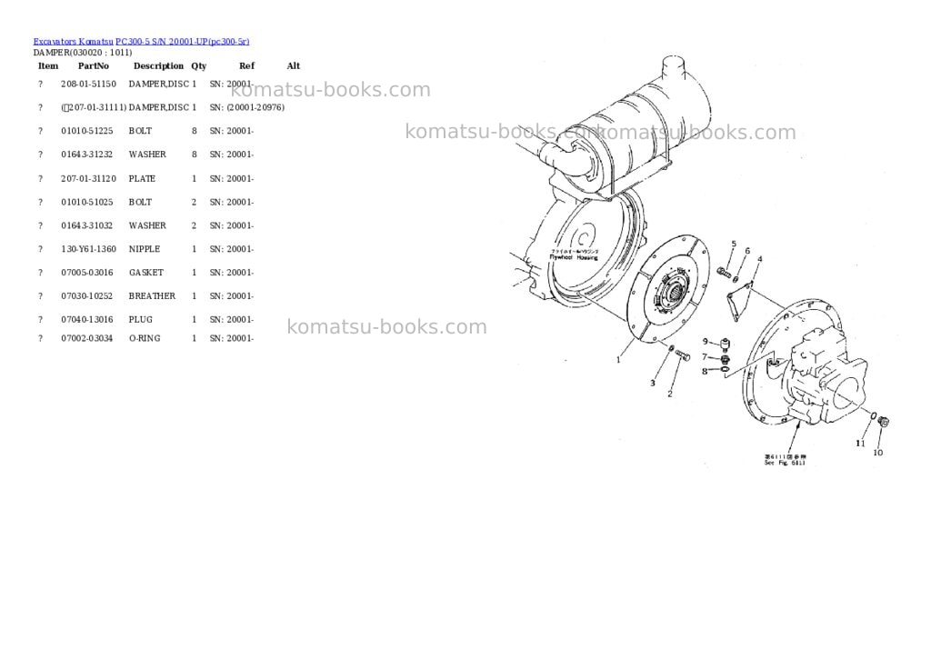 Komatsu pc300-5 s/n 20001-up Parts catalog cover Komatsu pc300-5 s/n 20001-up Parts catalog cover