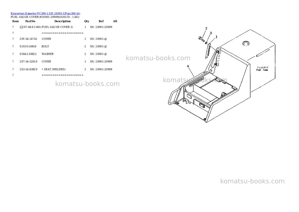 Komatsu pc300-5 s/n 20001-up Parts catalog cover Page 10 Komatsu pc300-5 s/n 20001-up Parts catalog cover Page 10