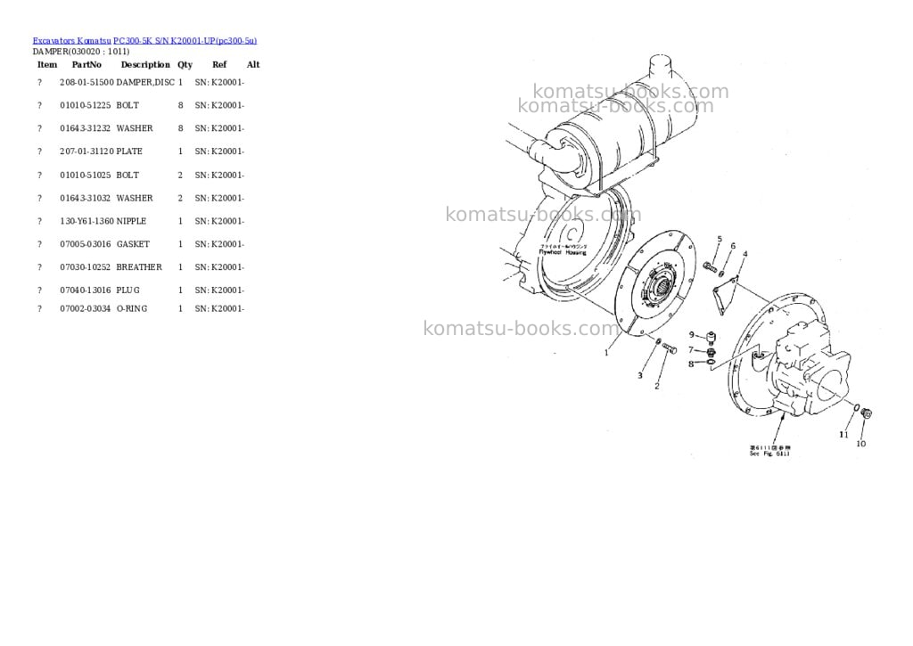 Komatsu PC300-5K S/N K20001-UP Parts catalog cover Komatsu PC300-5K S/N K20001-UP Parts catalog cover