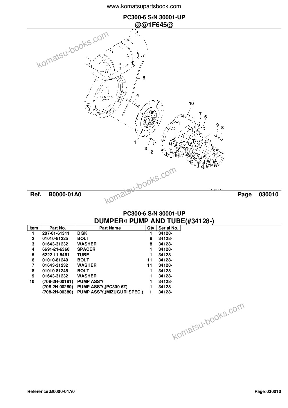 Komatsu PC300-6 S/N 30001-UP كتالوج قطع الغلاف صفحة 3