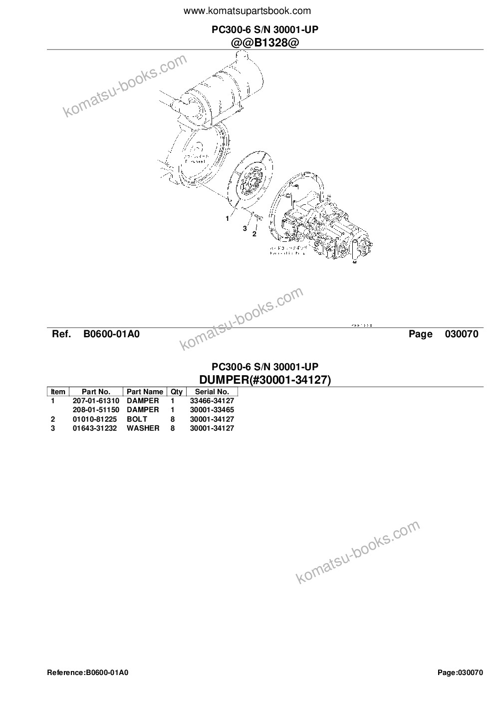 Komatsu PC300-6 S/N 30001-UP كتالوج قطع الغلاف صفحة 9