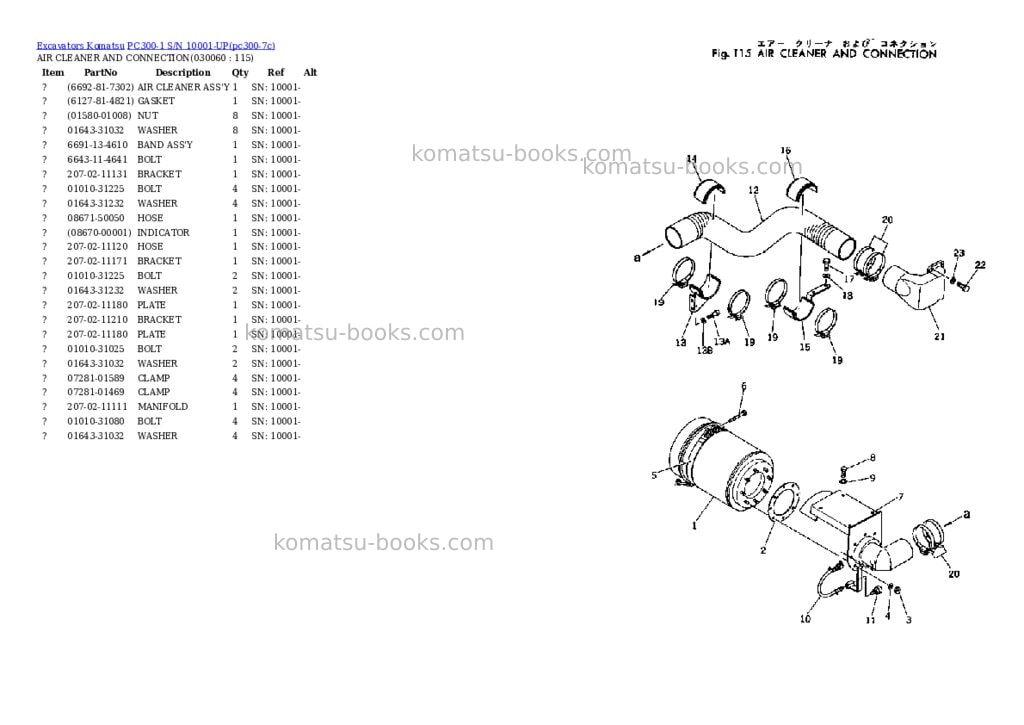 Komatsu PC300-1 S/N 10001-UP Parts catalog cover Page 5 Komatsu PC300-1 S/N 10001-UP Parts catalog cover Page 5