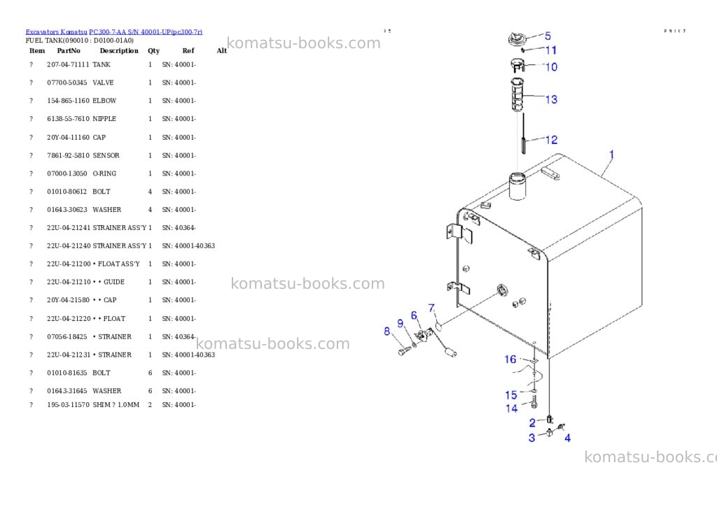 Komatsu PC300-7-AA S/N 40001-UP Parts catalog cover Page 10