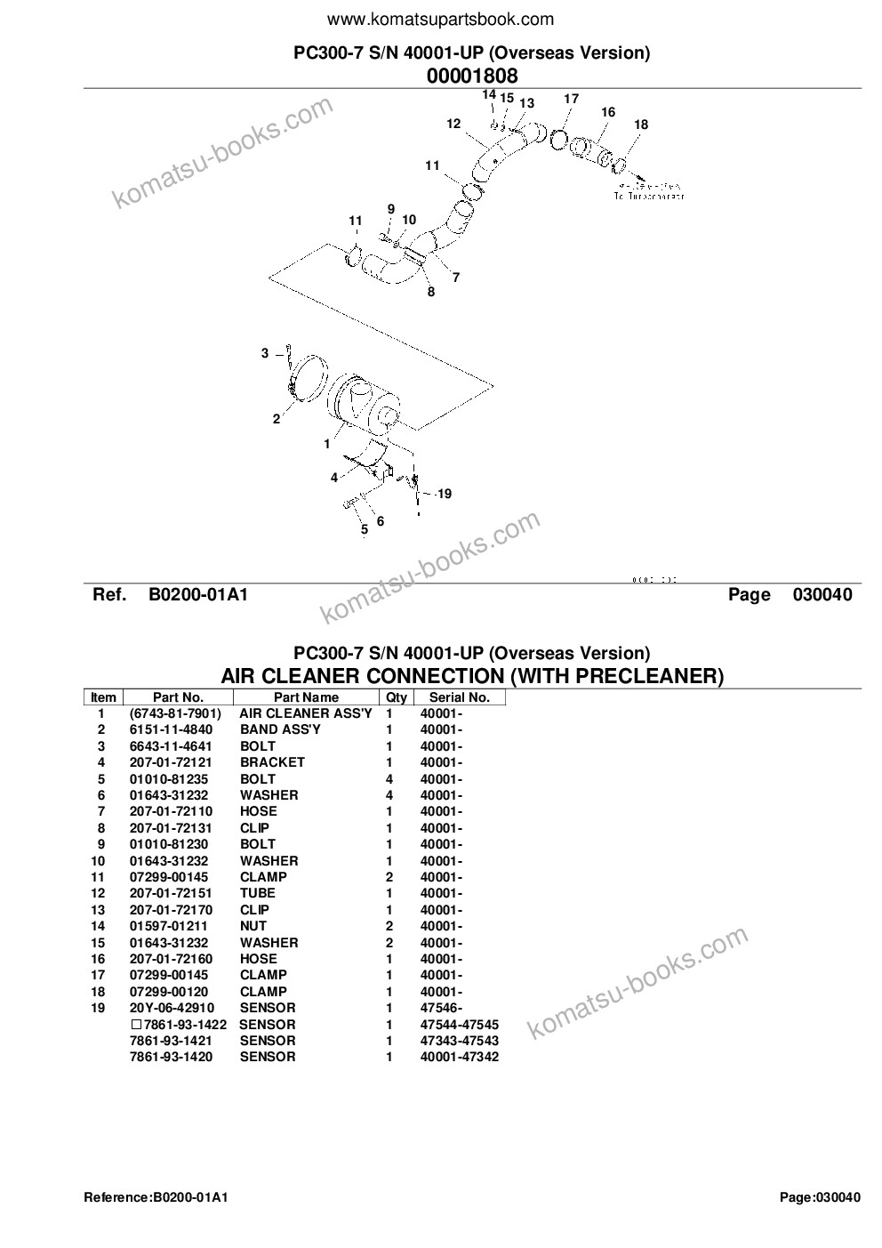 Komatsu pc300-7 s/n 40001-up overseas version 配件目录 封面 页 7