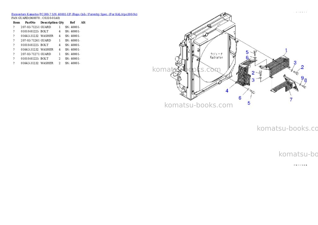 Komatsu pc300-7 s/n 40001-up rops cab / forestry spec. for kal Parts catalog cover Page 10 Komatsu pc300-7 s/n 40001-up rops cab / forestry spec. for kal Parts catalog cover Page 10