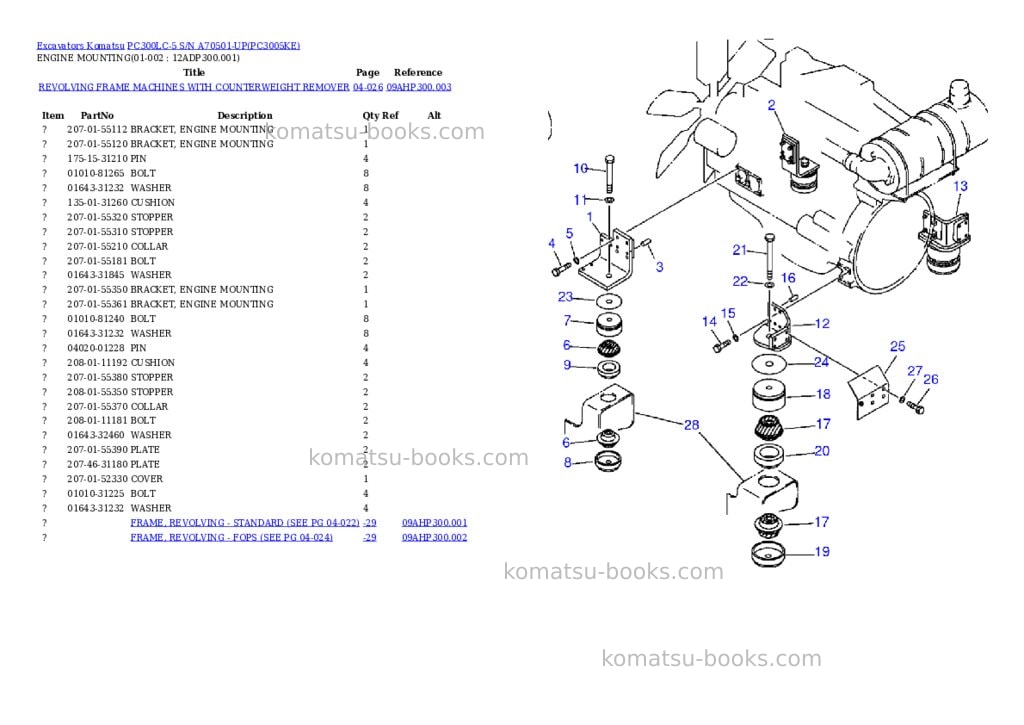 Komatsu pc300lc-5 s/n a70501-up Parts catalog cover