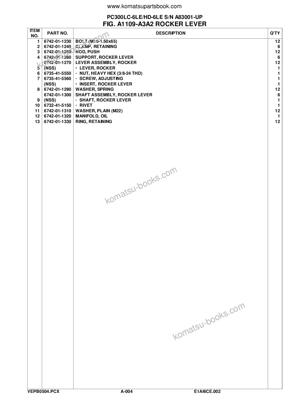 Komatsu pc300lc-6le/hd-6le s/n a83001-up Parts catalog cover Page 7 Komatsu pc300lc-6le/hd-6le s/n a83001-up Parts catalog cover Page 7