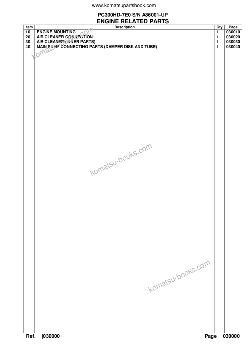 Komatsu pc300hd-7e0 s/n a86001-up Parts catalog cover Page 2