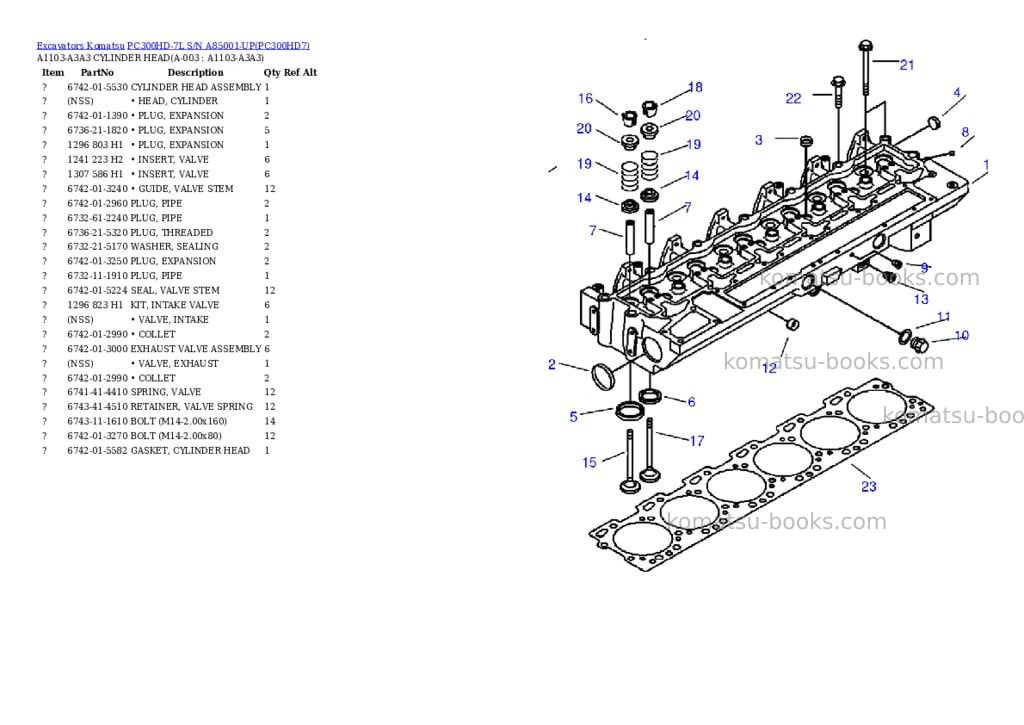Komatsu pc300hd-7l s/n a85001-up Parts catalog cover