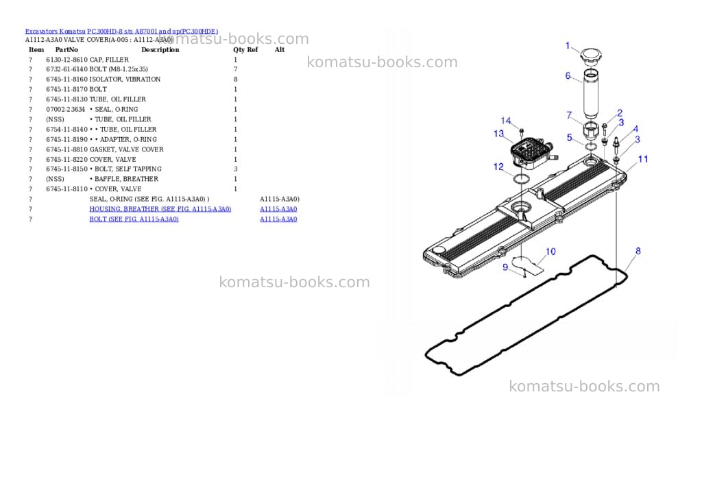 Komatsu pc300hd-8 s/n a87001 and up Parts catalog cover Page 2 Komatsu pc300hd-8 s/n a87001 and up Parts catalog cover Page 2