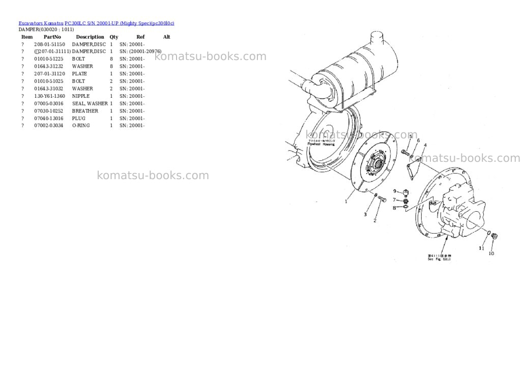 Komatsu pc300lc s/n 20001-up mighty spec Parts catalog cover Komatsu pc300lc s/n 20001-up mighty spec Parts catalog cover