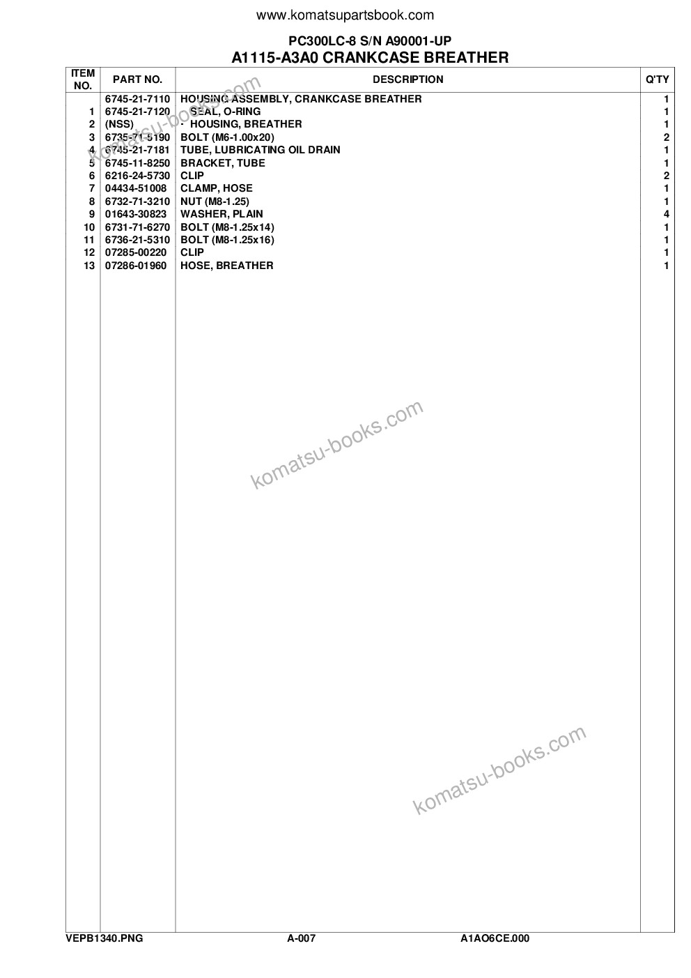 Komatsu pc300lc-8 s/n a90001-up Parts catalog cover Page 10 Komatsu pc300lc-8 s/n a90001-up Parts catalog cover Page 10