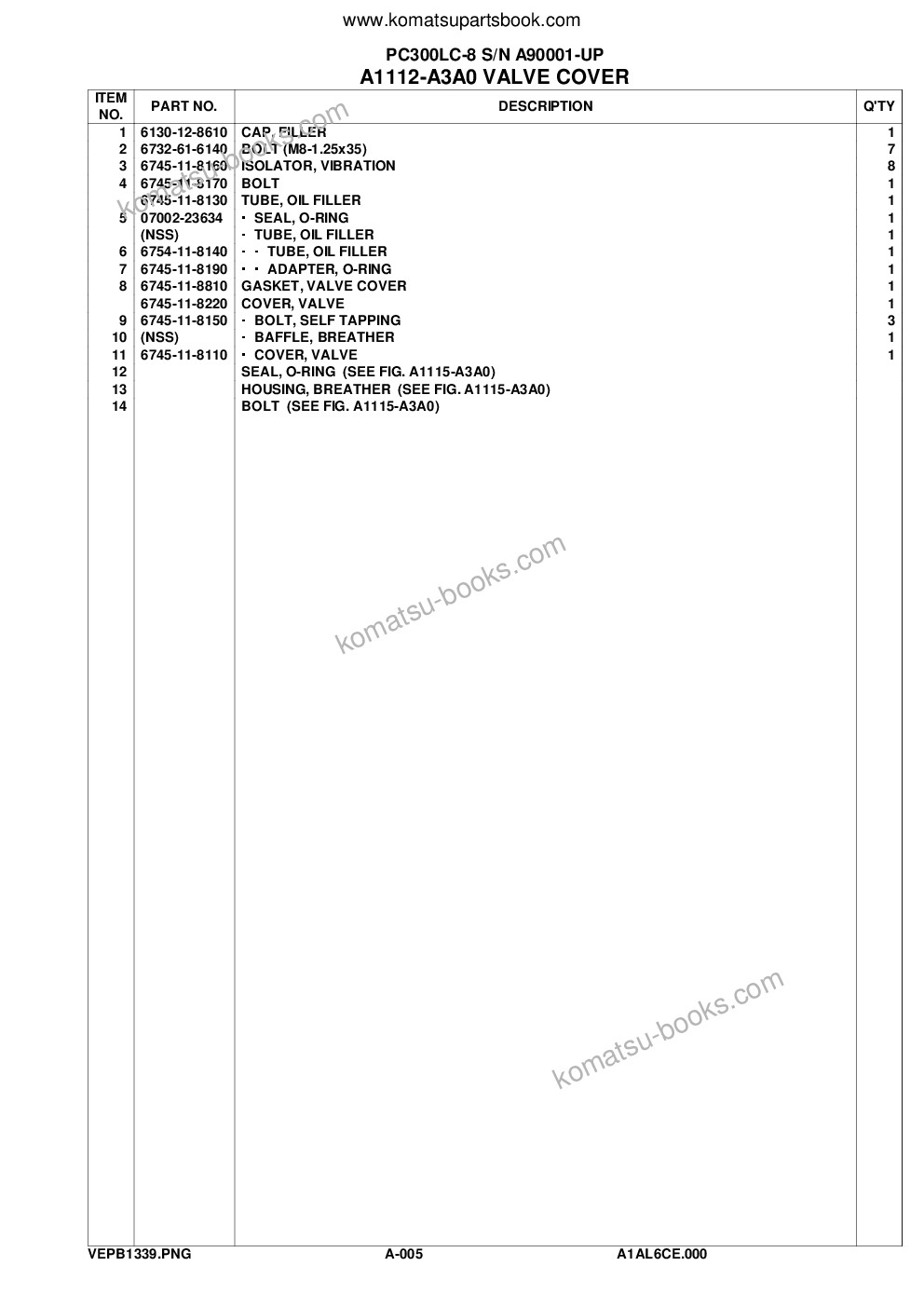 Komatsu pc300lc-8 s/n a90001-up Parts catalog cover Page 8 Komatsu pc300lc-8 s/n a90001-up Parts catalog cover Page 8